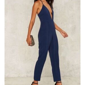 Nasty Gal Blue Deep Plunge Jumpsuit